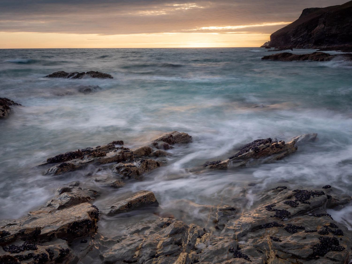 Slate ledges as the sun goes down.